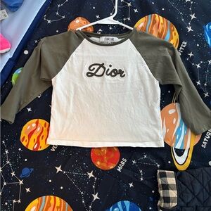 Dior Kids White and Olive Long Sleeve Tee